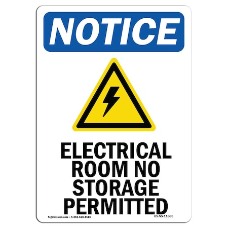 Signmission Safety Sign, OSHA Notice, 5" Height, Electrical Room No Sign With Symbol, Portrait, 10PK OS-NS-D-35-V-11685-10PK